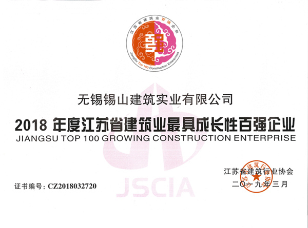 2018年度江蘇省建筑業(yè)最具成長性百強(qiáng)企業(yè)